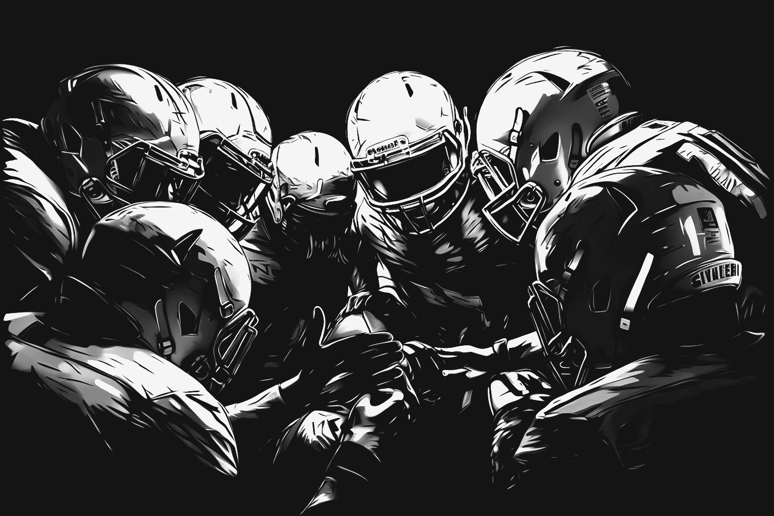 Ein Football Team im Huddle